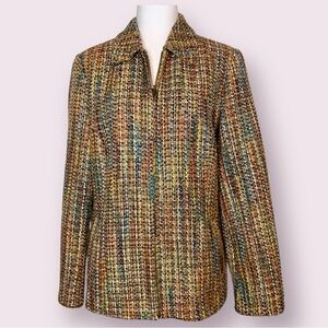 Vintage Tweed Zip Up Jacket Coldwater Creek Southwest Multicolor Gold Metallic